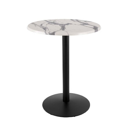 Holland Bar Stool Co 42" Tall OD214 Black Table Base 22" Diameter 30" Diameter White Marble Top by the HollBar Stool Co. OD214-2242BWOD30RWM